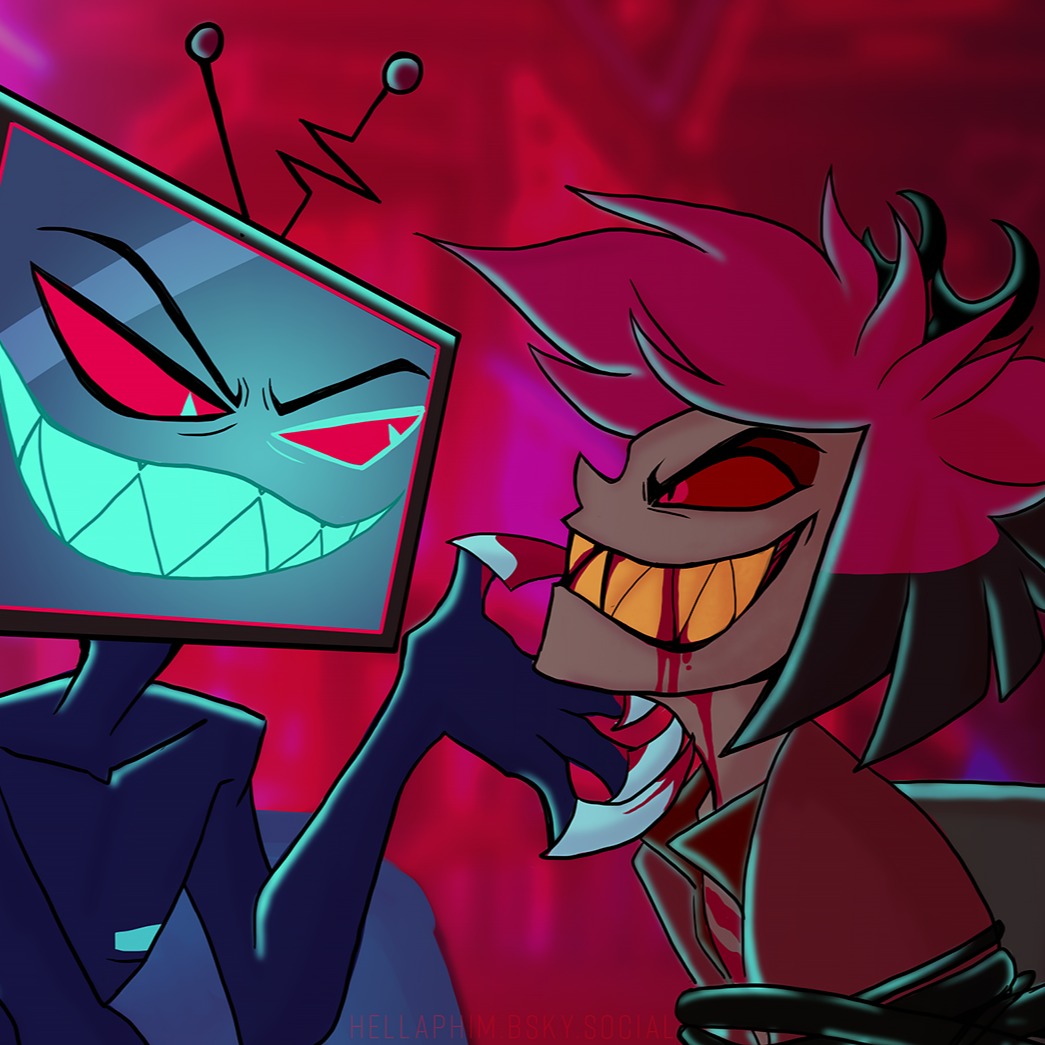 Going to upload all my artwork on here, this one was the first time I ever tried drawing a complete artwork in the Hazbin style, around two months ago, but I think its an important milestone :)

#radiostatic
#hazbinhotel