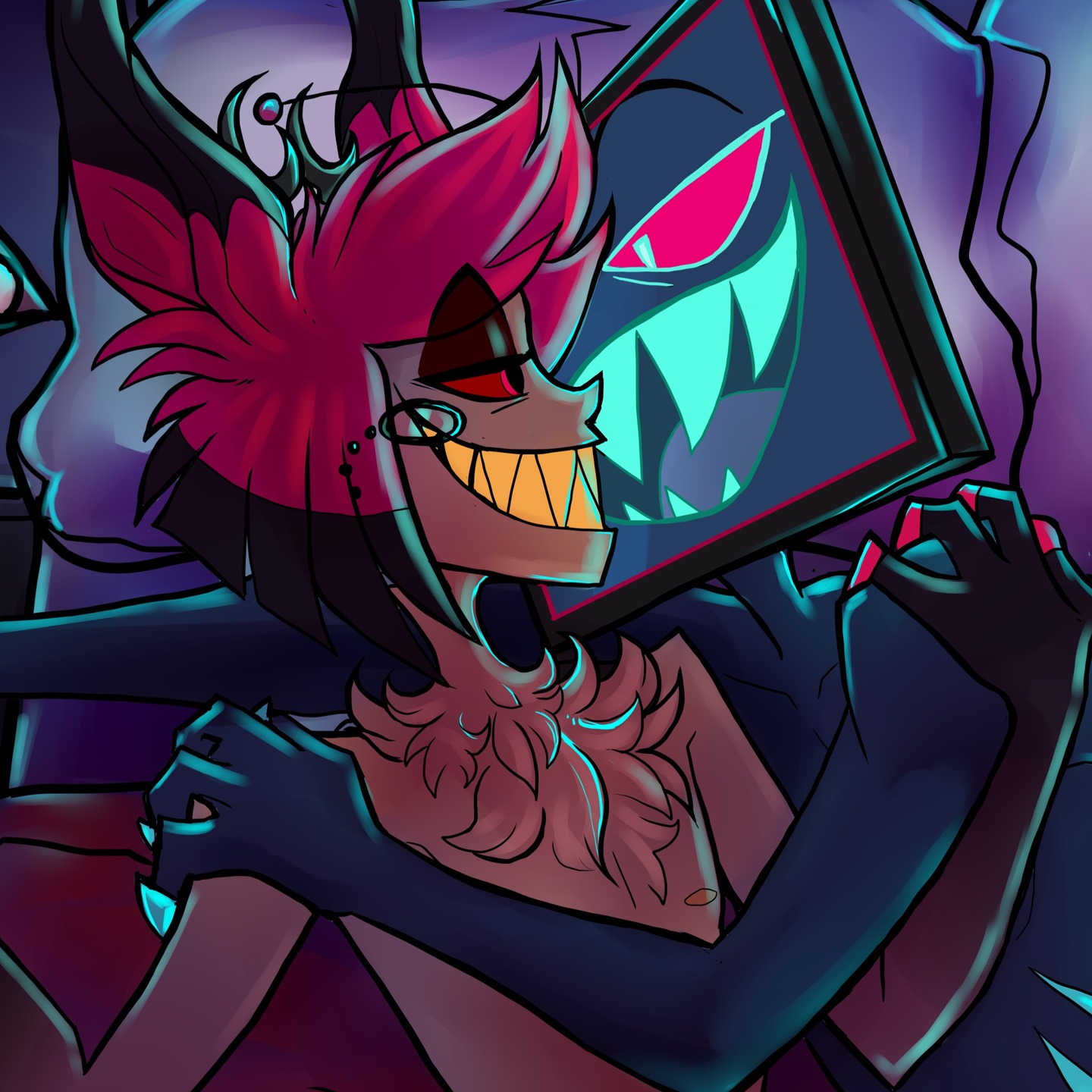 Just posting some older art, I guess. I like them just hanging out in bed and hugging honestly. I like that too :)

#radiostatic #voxal #staticradio #vox #alastor