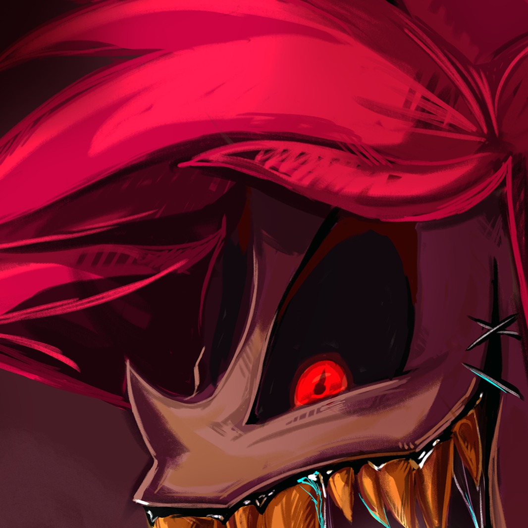 Alastor from a larger piece on my bluesky. I like drawing teeth what can I say.

#hazbinalastor #hazbinhotel #alastor